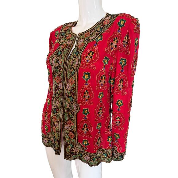 Niteline HE-RO Beaded Silk Jacket Vintage 90's NWT Medium Holiday Party - Picture 4 of 8